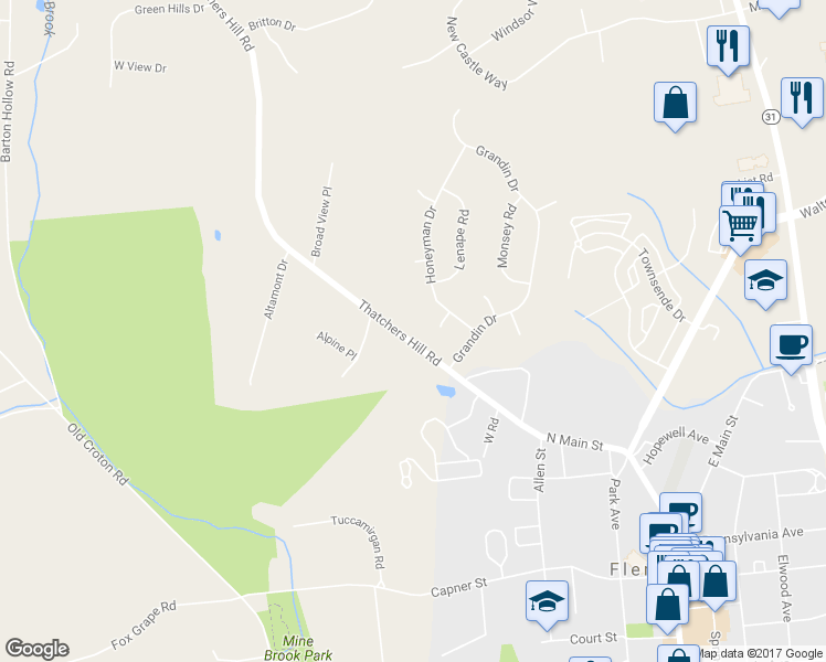 map of restaurants, bars, coffee shops, grocery stores, and more near 122 Thatchers Hill Road in Flemington