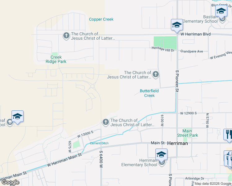 map of restaurants, bars, coffee shops, grocery stores, and more near Trail in Herriman