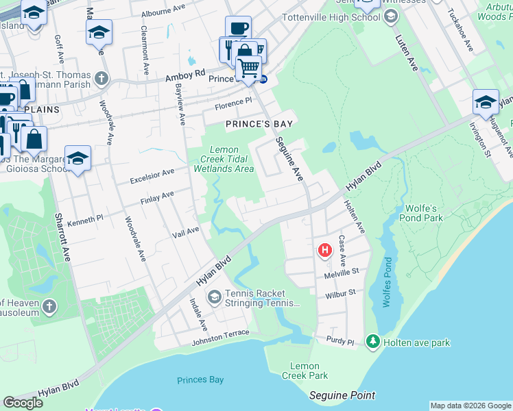 map of restaurants, bars, coffee shops, grocery stores, and more near 91 Hanover Avenue in Staten Island