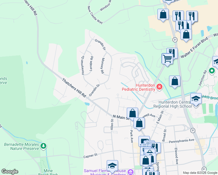 map of restaurants, bars, coffee shops, grocery stores, and more near 3 Furman Lane in Flemington