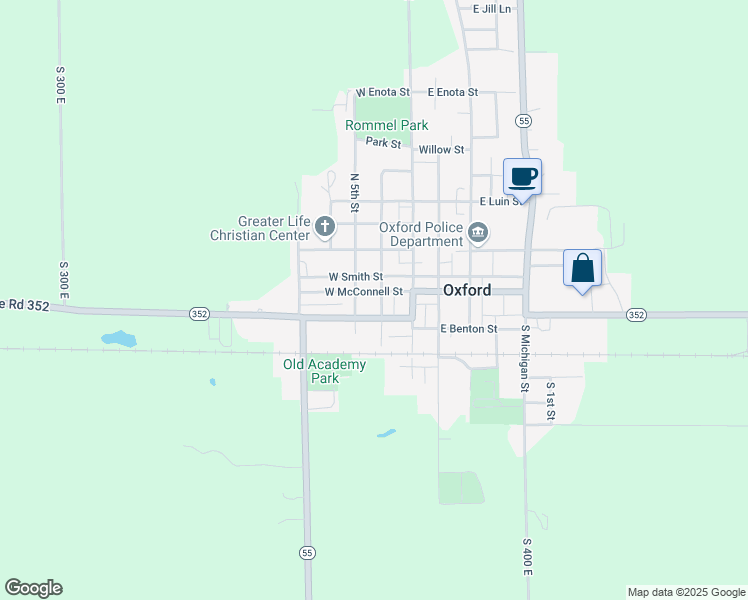 map of restaurants, bars, coffee shops, grocery stores, and more near 202 West McConnell Street in Oxford