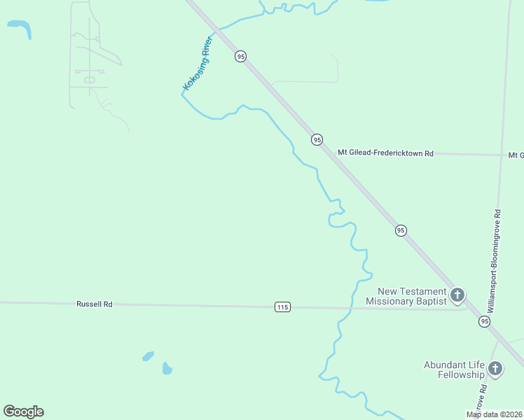 map of restaurants, bars, coffee shops, grocery stores, and more near 5329 Township Road 115 in Mount Gilead
