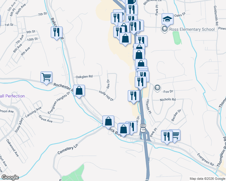 map of restaurants, bars, coffee shops, grocery stores, and more near 311 Holly Hill Dr in Pittsburgh