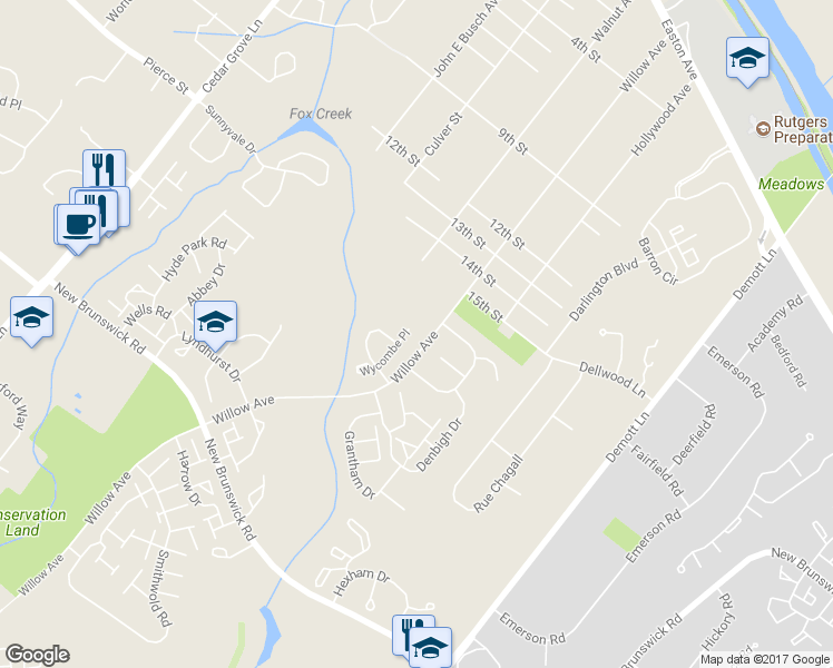 map of restaurants, bars, coffee shops, grocery stores, and more near 111 Wycombe Place in Franklin Township