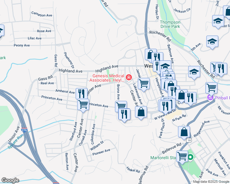 map of restaurants, bars, coffee shops, grocery stores, and more near 139 Cooper Street in West View