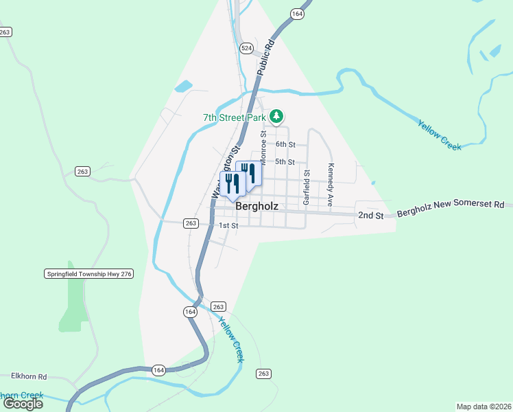 map of restaurants, bars, coffee shops, grocery stores, and more near in Bergholz