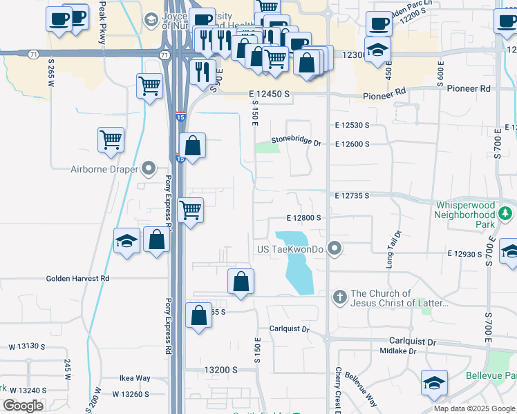 map of restaurants, bars, coffee shops, grocery stores, and more near 172 Hollybrook Cove in Draper