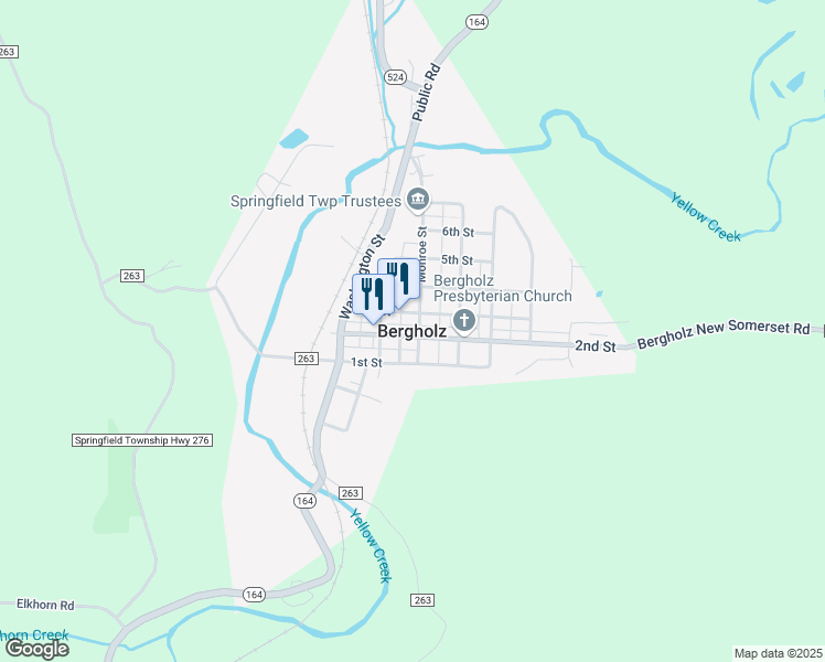 map of restaurants, bars, coffee shops, grocery stores, and more near in Bergholz