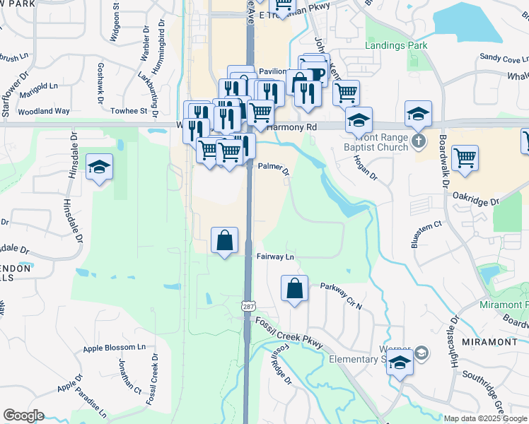 map of restaurants, bars, coffee shops, grocery stores, and more near 4836 South College Avenue in Fort Collins