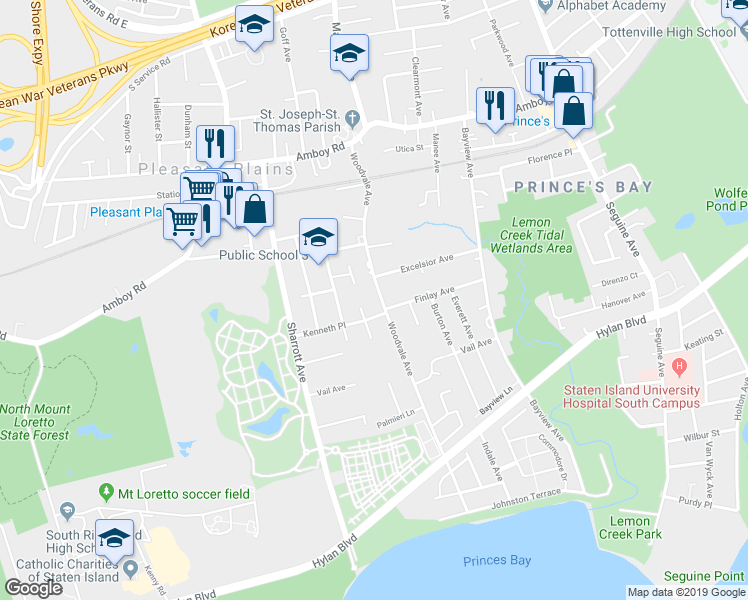 map of restaurants, bars, coffee shops, grocery stores, and more near 192 Woodvale Avenue in Staten Island