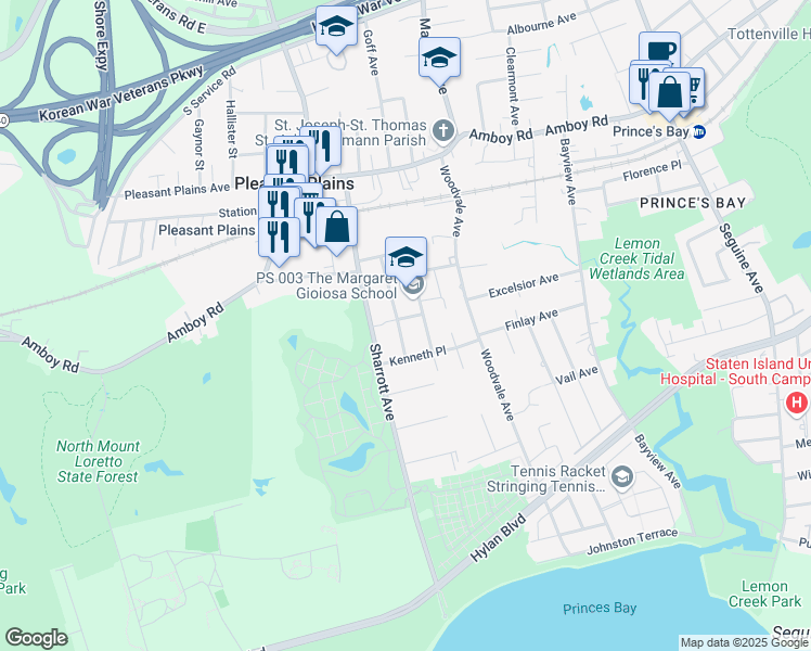 map of restaurants, bars, coffee shops, grocery stores, and more near 124 South Goff Avenue in Staten Island
