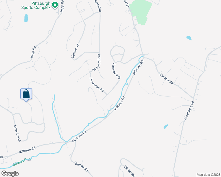 map of restaurants, bars, coffee shops, grocery stores, and more near 115 Dinwiddie Dr in New Kensington