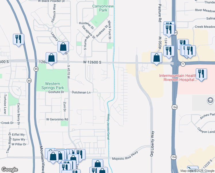 map of restaurants, bars, coffee shops, grocery stores, and more near in Riverton