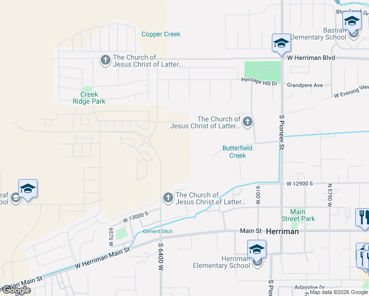 map of restaurants, bars, coffee shops, grocery stores, and more near Trail in Herriman