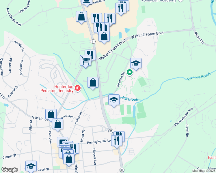 map of restaurants, bars, coffee shops, grocery stores, and more near in Flemington