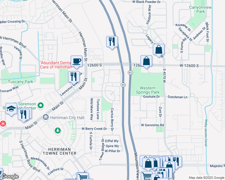 map of restaurants, bars, coffee shops, grocery stores, and more near 4888 Aspen Springs Drive in Riverton
