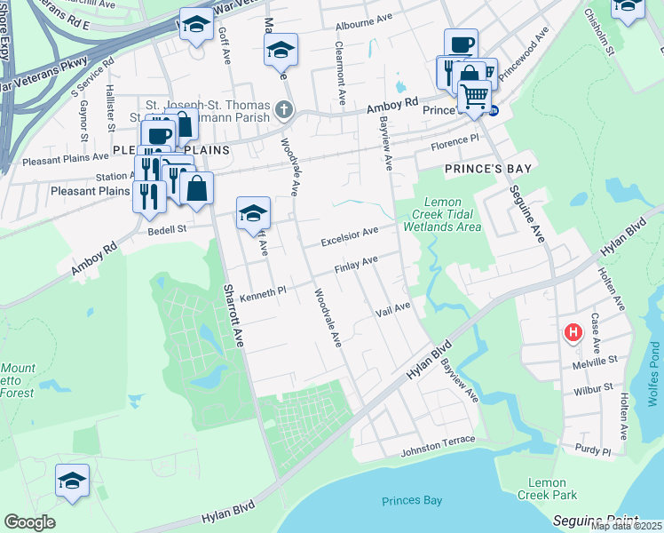 map of restaurants, bars, coffee shops, grocery stores, and more near 2 Creston Street in Staten Island