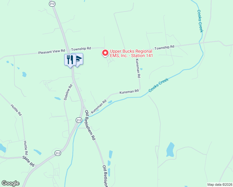 map of restaurants, bars, coffee shops, grocery stores, and more near 2298 Kunsman Rd in Quakertown