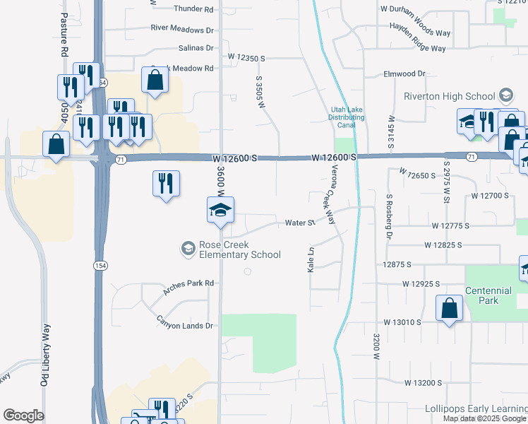 map of restaurants, bars, coffee shops, grocery stores, and more near 3488 Emmas Well Lane in Riverton