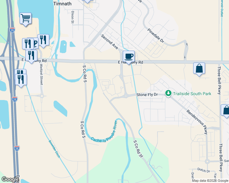 map of restaurants, bars, coffee shops, grocery stores, and more near 4801 Signal Tree Drive in Timnath