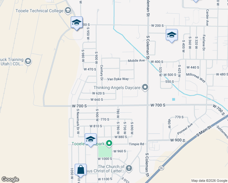 map of restaurants, bars, coffee shops, grocery stores, and more near 804 West 620 South in Tooele