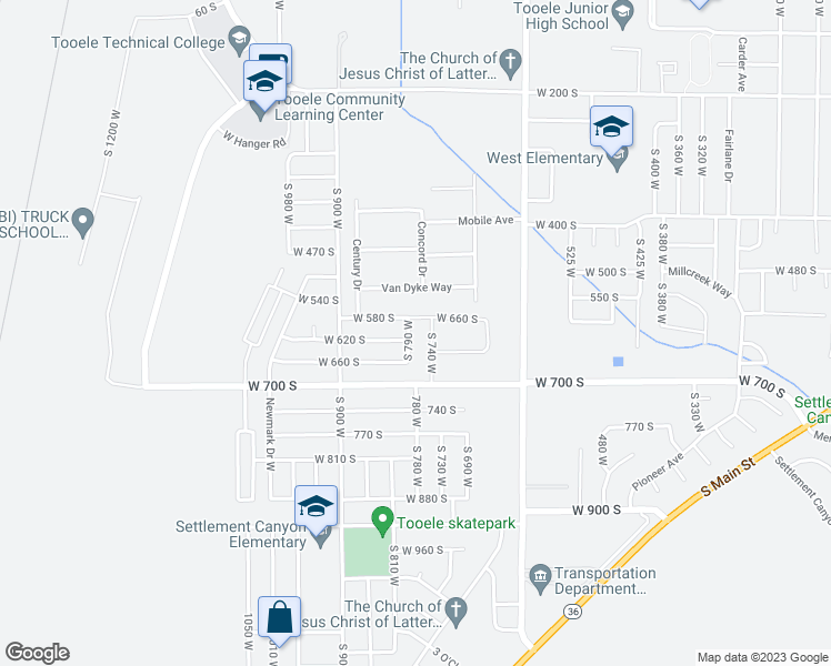 map of restaurants, bars, coffee shops, grocery stores, and more near 609 South 790 West in Tooele