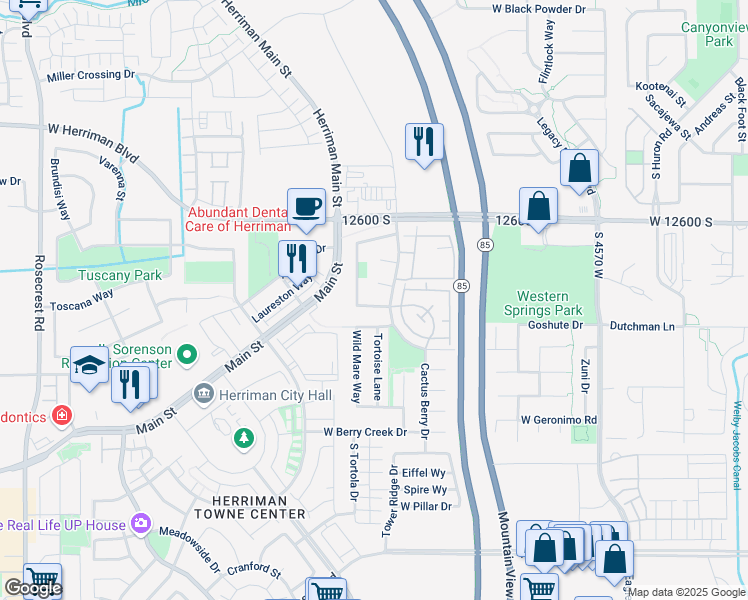 map of restaurants, bars, coffee shops, grocery stores, and more near 4974 Diamondback Drive in Riverton