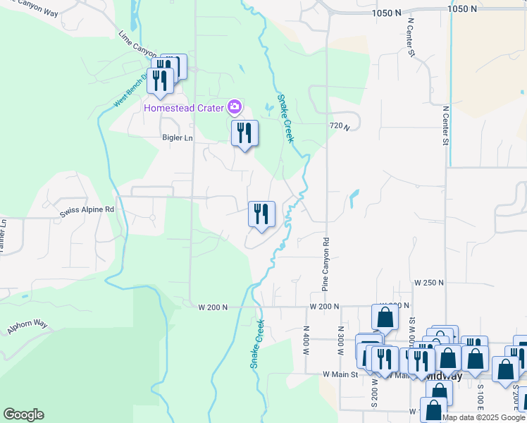 map of restaurants, bars, coffee shops, grocery stores, and more near 447 North Fairway Drive in Midway