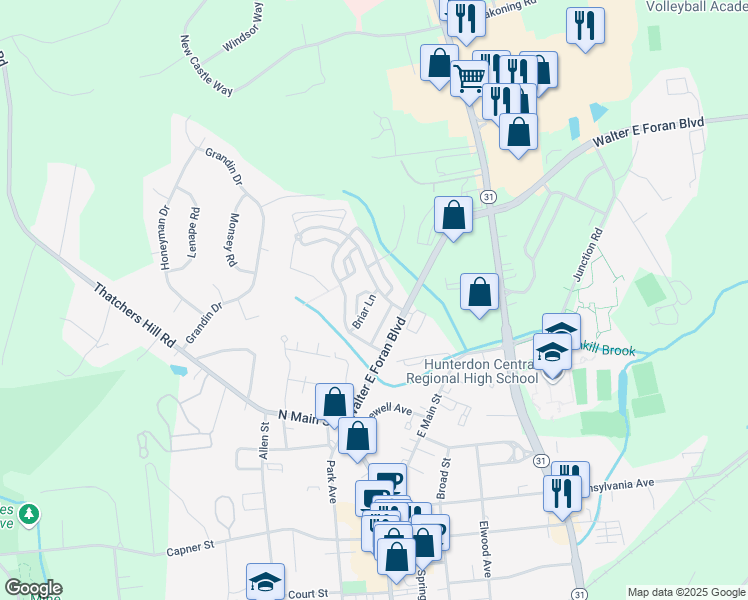 map of restaurants, bars, coffee shops, grocery stores, and more near 5 Briar Lane in Flemington