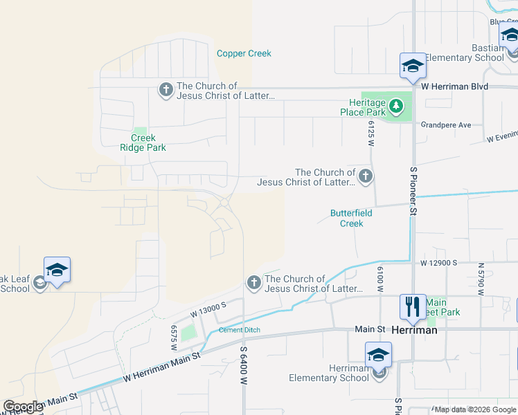map of restaurants, bars, coffee shops, grocery stores, and more near 12823 South 6300 West in Herriman
