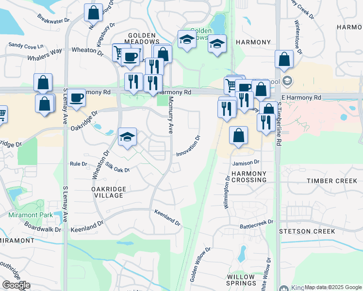 map of restaurants, bars, coffee shops, grocery stores, and more near 4812 Mcmurry Avenue in Fort Collins