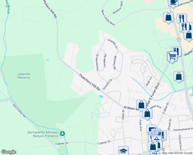 map of restaurants, bars, coffee shops, grocery stores, and more near 122 Thatchers Hill Road in Flemington