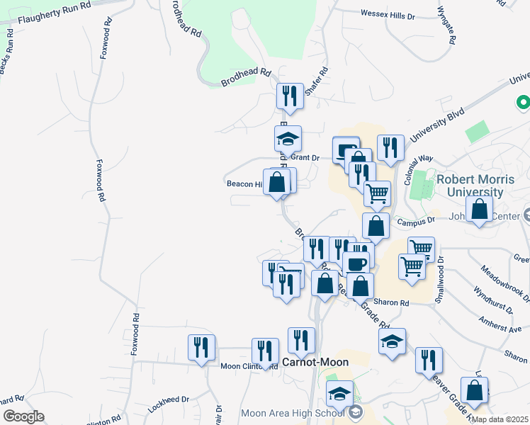 map of restaurants, bars, coffee shops, grocery stores, and more near 951 Brodhead Road in Carnot-Moon