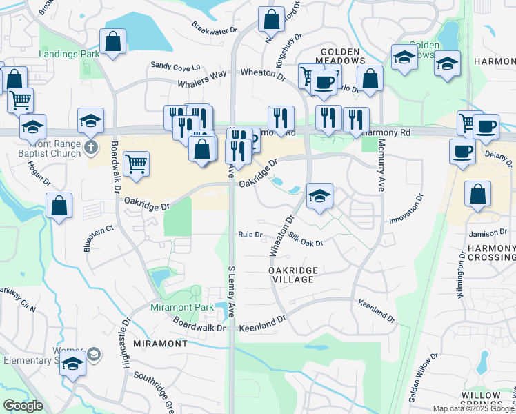 map of restaurants, bars, coffee shops, grocery stores, and more near 4824 South Lemay Avenue in Fort Collins