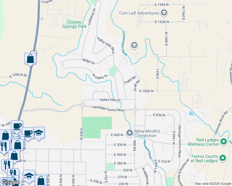 map of restaurants, bars, coffee shops, grocery stores, and more near 955 Valley Drive in Heber City
