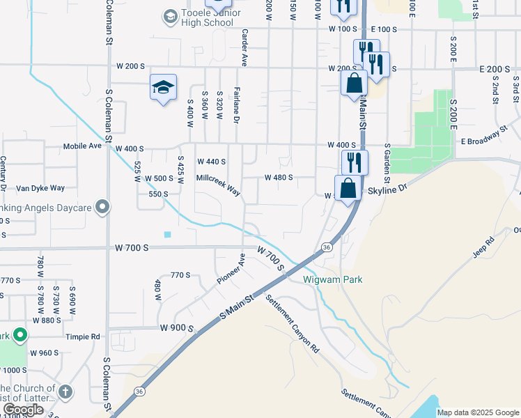 map of restaurants, bars, coffee shops, grocery stores, and more near 209 Millcreek Way in Tooele
