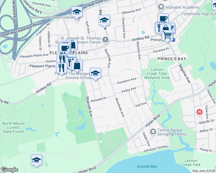 map of restaurants, bars, coffee shops, grocery stores, and more near 192 Woodvale Avenue in Staten Island