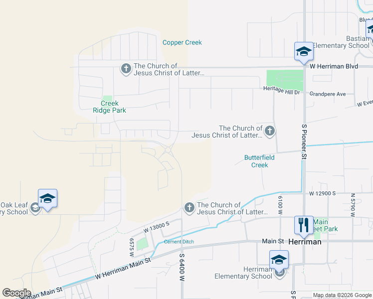 map of restaurants, bars, coffee shops, grocery stores, and more near 12823 South 6300 West in Herriman