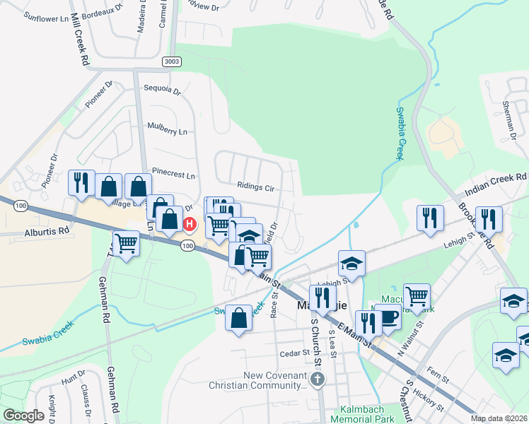 map of restaurants, bars, coffee shops, grocery stores, and more near 107 Brookfield Drive in Macungie