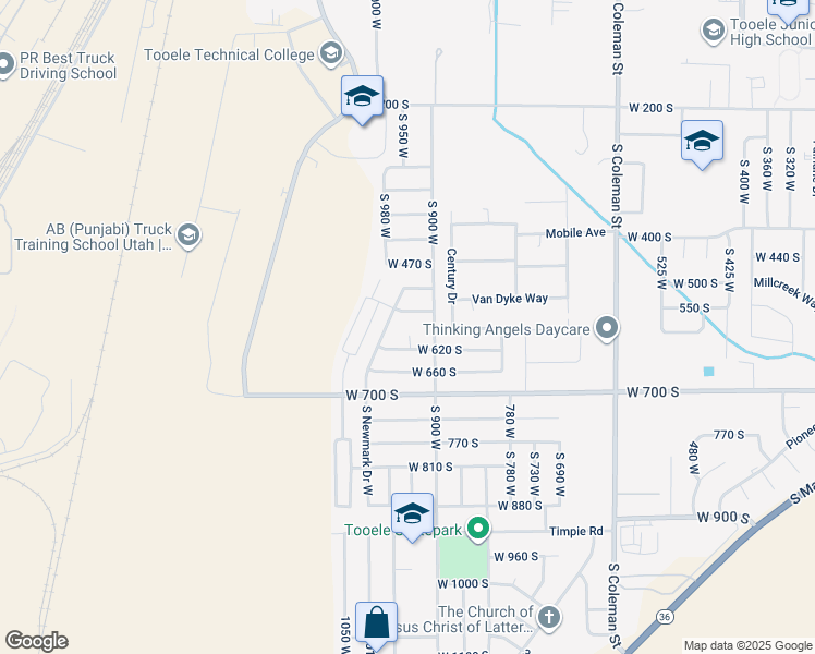 map of restaurants, bars, coffee shops, grocery stores, and more near 592 Willow Wood Court in Tooele