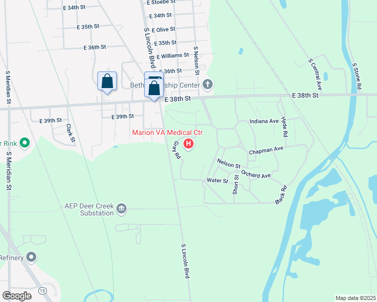 map of restaurants, bars, coffee shops, grocery stores, and more near 1700 East 38th Street in Marion