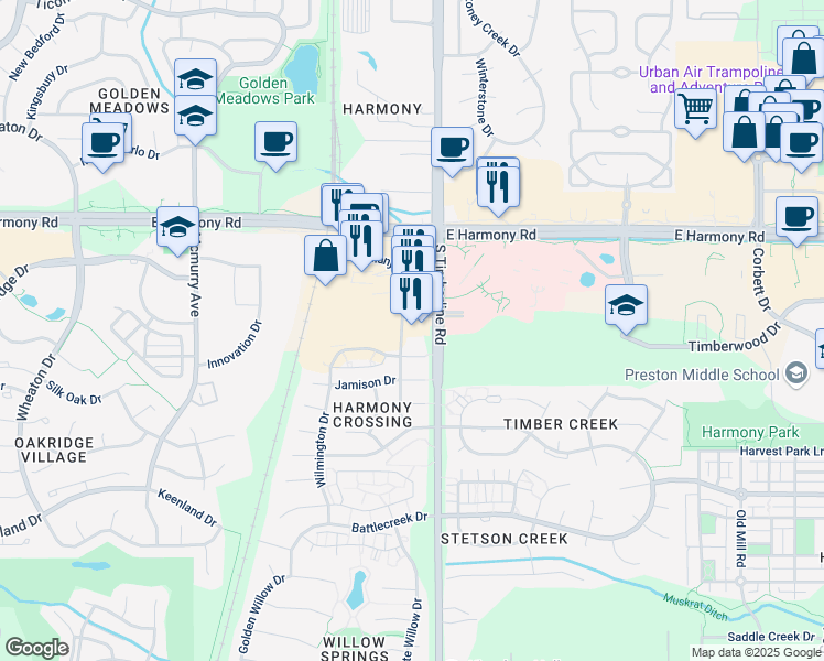 map of restaurants, bars, coffee shops, grocery stores, and more near 2000-2038 Timberwood Drive in Fort Collins