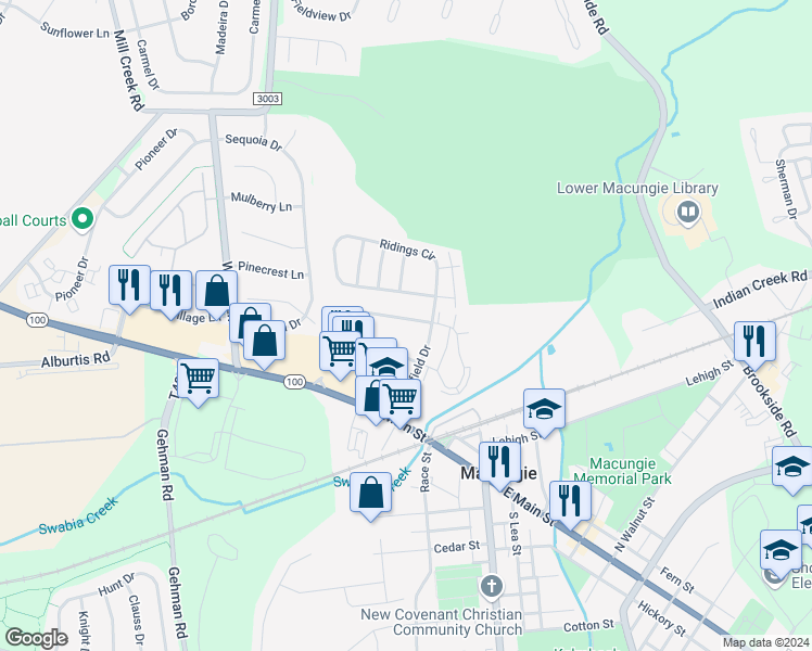 map of restaurants, bars, coffee shops, grocery stores, and more near 346 Village Walk Drive in Macungie