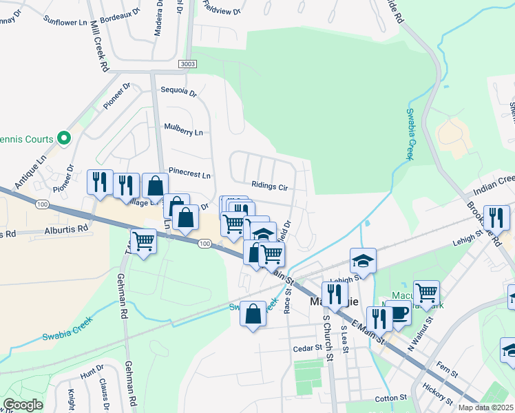 map of restaurants, bars, coffee shops, grocery stores, and more near 329 Village Walk Drive in Macungie