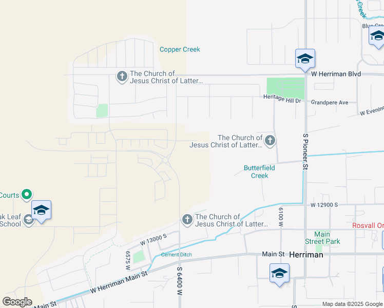 map of restaurants, bars, coffee shops, grocery stores, and more near 6361 West Pyramid Peak Lane in Herriman