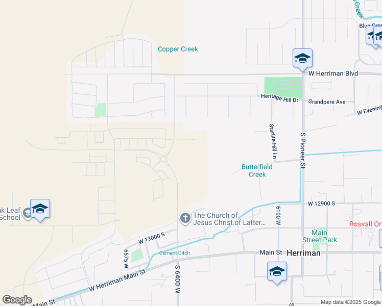 map of restaurants, bars, coffee shops, grocery stores, and more near 6357 West Pyramid Peak Lane in Herriman