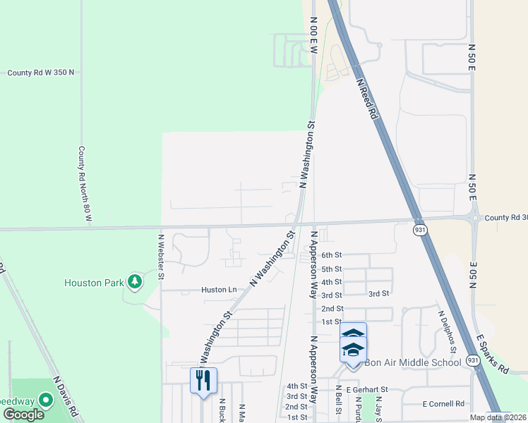 map of restaurants, bars, coffee shops, grocery stores, and more near 216 Ariel Court in Kokomo