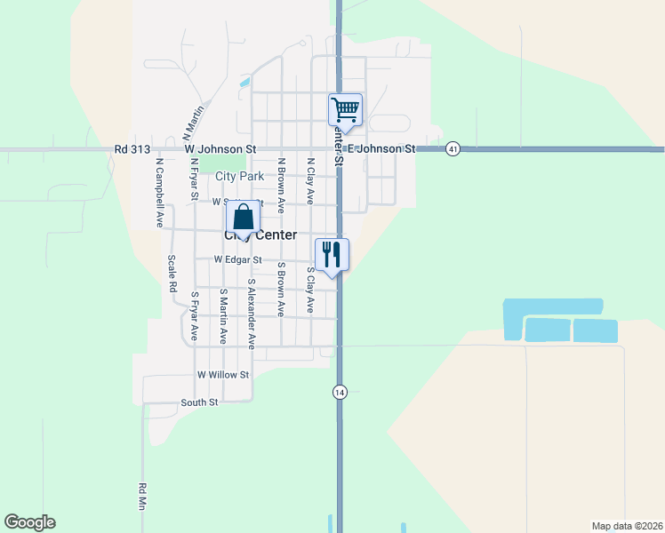 map of restaurants, bars, coffee shops, grocery stores, and more near 100-160 S Center St in Clay Center