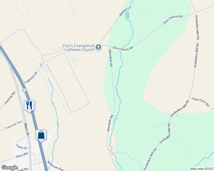 map of restaurants, bars, coffee shops, grocery stores, and more near 162 Allendale Rd in Shoemakersville