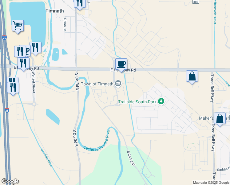 map of restaurants, bars, coffee shops, grocery stores, and more near 4801 Signal Tree Drive in Timnath